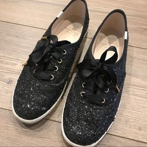 Kate Spade Black Glitter Sequin Keds - Size 7.5